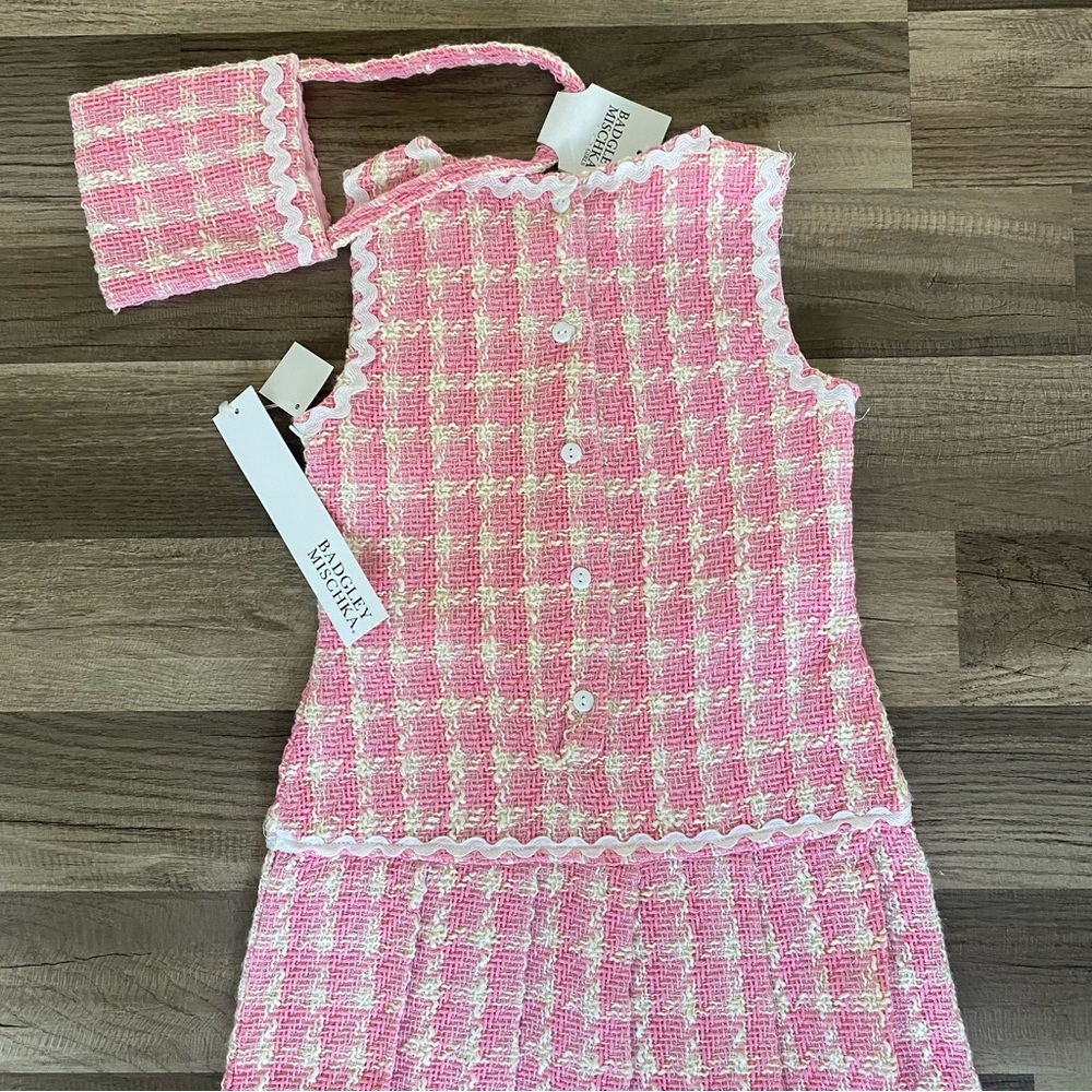 Badgley Mischka Pink and Cream Tweed Dress - Picture 16 of 16